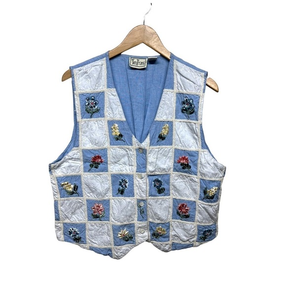 Tantrums Tops - Vintage Tantrums Embroidered Floral Vest | Grandma Core Cottagecore 1X Plus